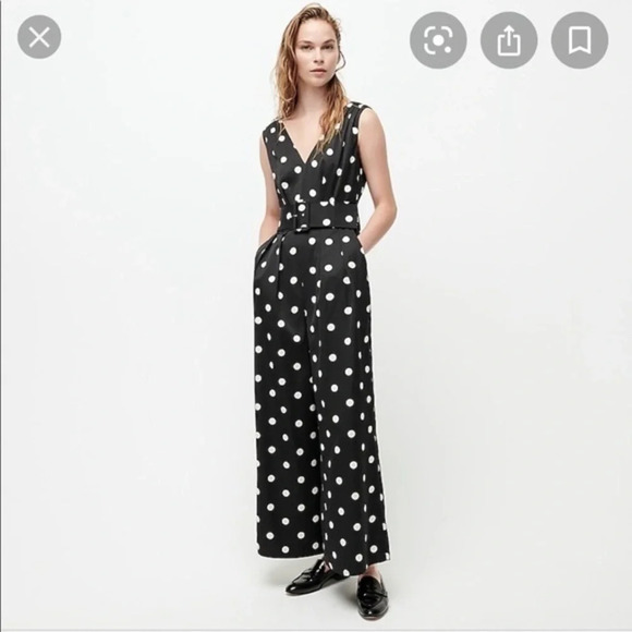 J. Crew Wide-leg polka dot jumpsuit in satin-backed crepe Size 4 preppy chic - Picture 1 of 13